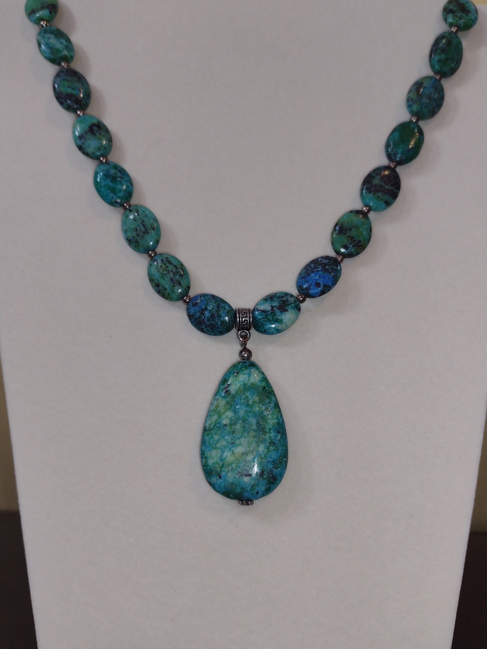 Stauer Turquoise Teardrop Beaded Necklace - Blue Green Pendant